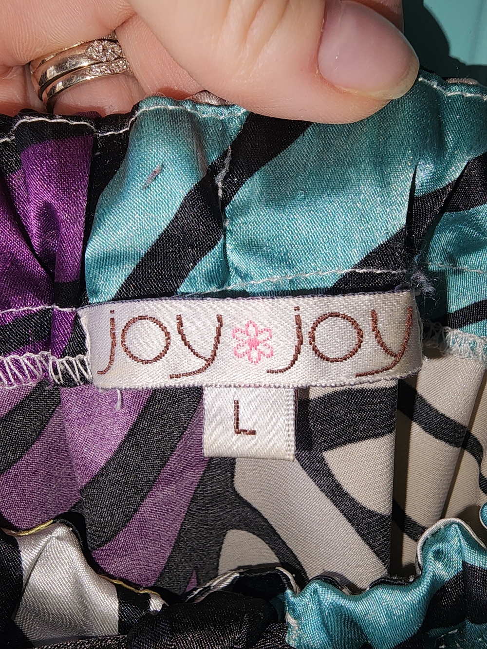 Joy Joy Purple Multi-Color Peasant Top with Tie - Picture 2 of 4